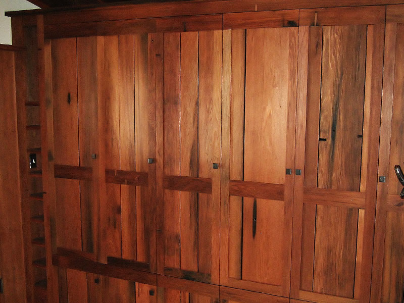 're reclaimed redwood wine vats lockers  with chubby storage