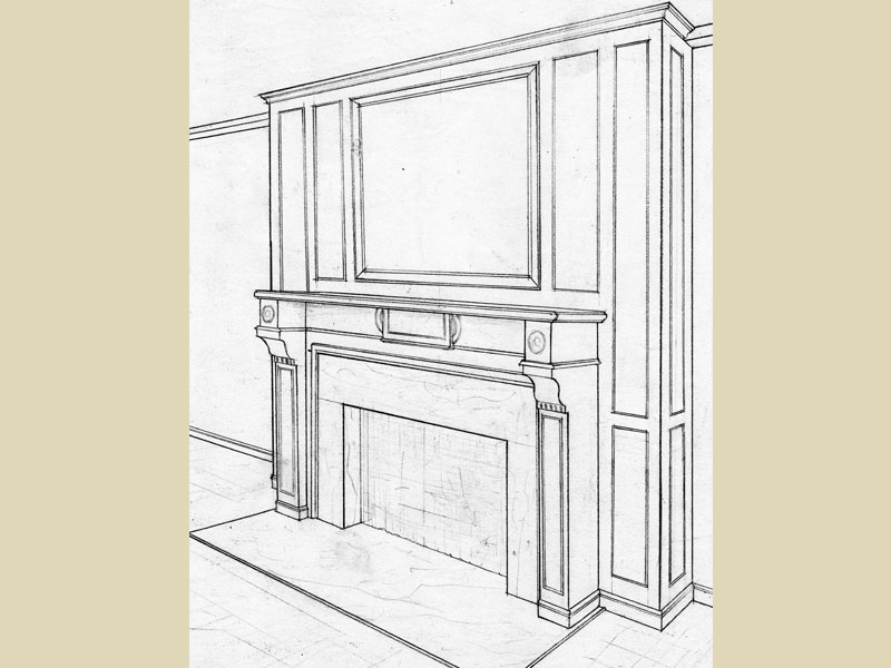  painted white Modern mantel rendering with molded surround 